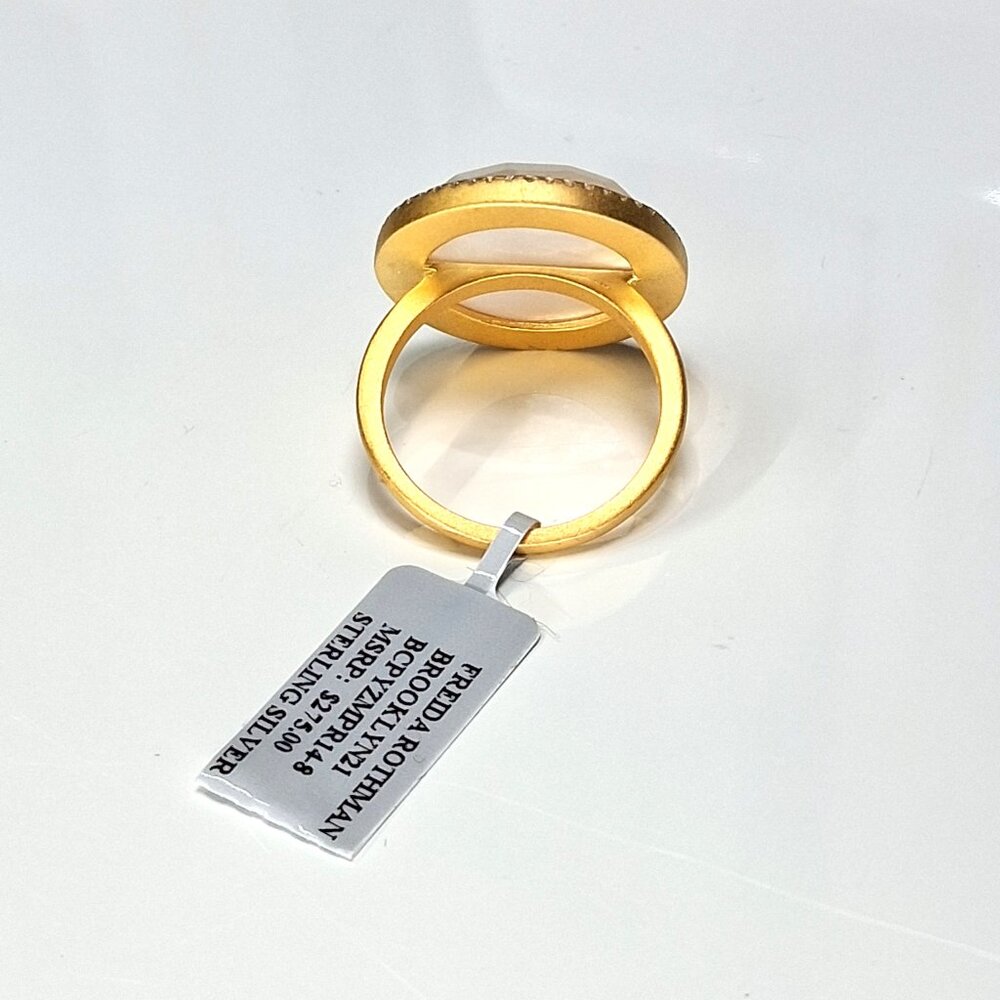 Freida Rothman Statement Ring MOP CZ Halo Gold on Sterling Size 6, 7, 8 Tag $275 - Picture 6 of 11